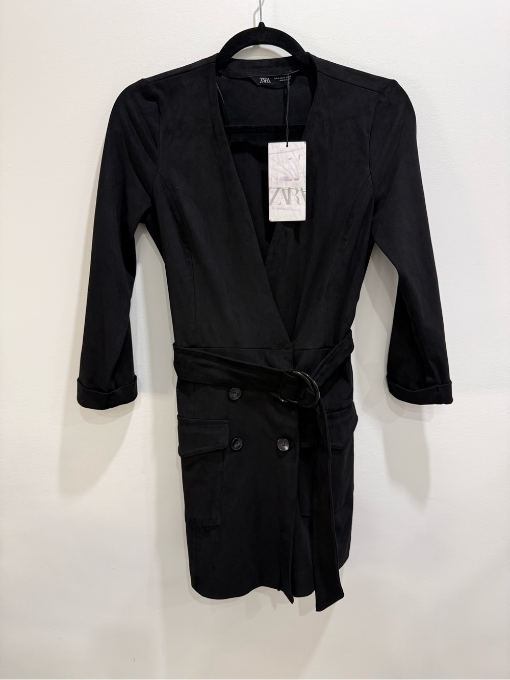 Zara Black Long Sleeve Belted Jumpsuit Romper